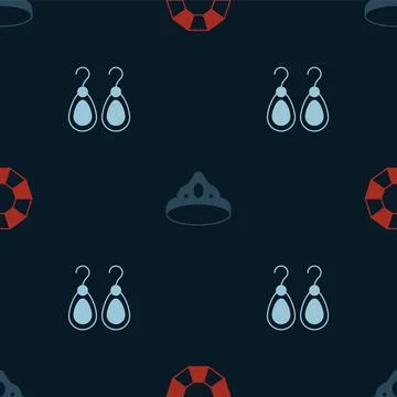 Set Diamond, King crown and Earrings on seamless pattern. Vector Stock Illustration