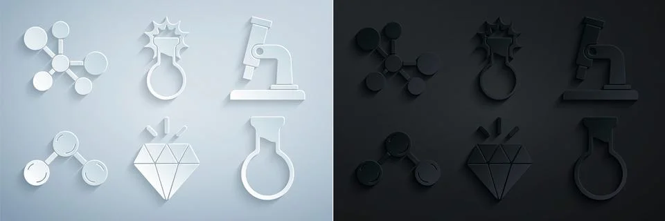 Set Diamond, Microscope, Molecule, Test tube and flask, and icon. Vector 스톡 일러스트