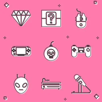Set Diamond, Mystery or random box, Computer mouse gaming, Portable video g.. Stock Illustration