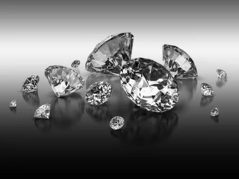 Set of diamonds on b/w gradient background Illustrazione stock