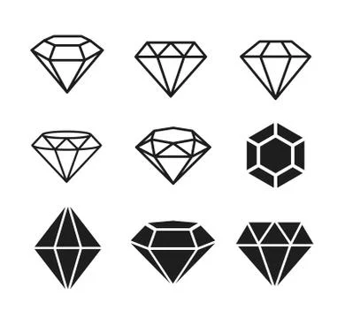A set of diamonds in a flat style. Abstract black diamond collection icons. Stock Illustration