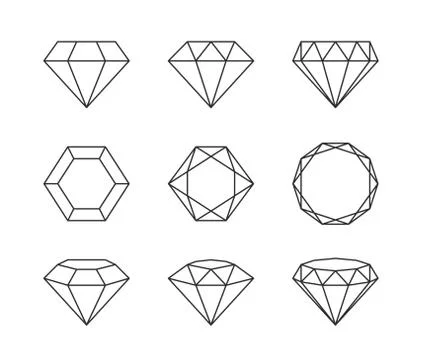 Set of diamonds isolated on a white background 库存插图