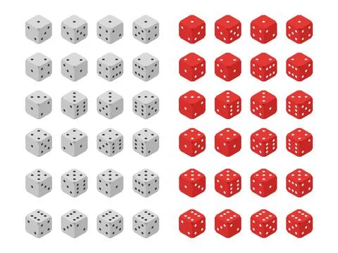Set of dices for playing poker flat isometry Stock Illustration