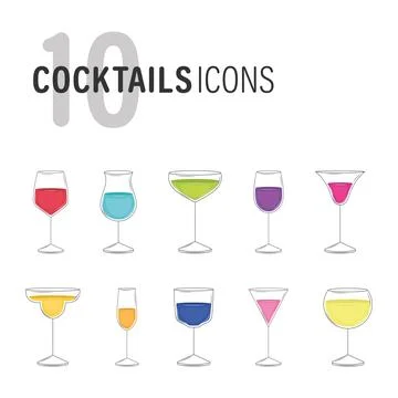 Set of diferent colored cocktail glasses Vector Stock Illustration