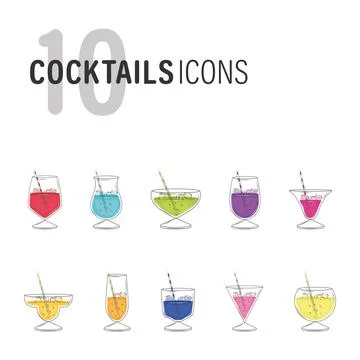 Set of diferent colored cocktail glasses Vector Stock Illustration