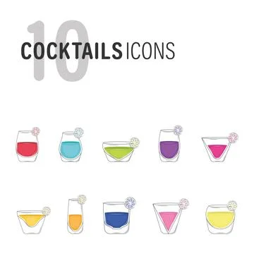 Set of diferent colored cocktail glasses Vector Stock Illustration