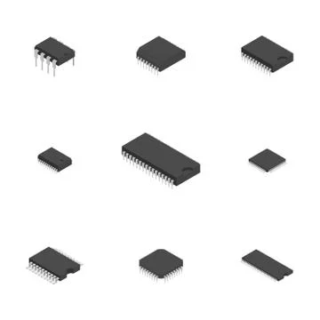 Set of different 3D electronic components , vector illustration. Illustrazione stock
