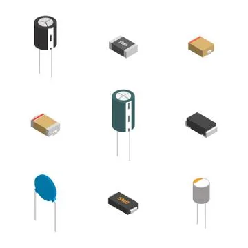 Set of different 3D electronic components , vector illustration. Stock Illustration