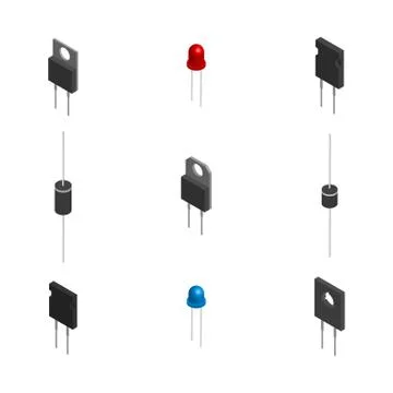 Set of different 3D electronic components , vector illustration. Stock Illustration