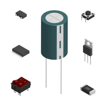 Set of different 3D electronic components, vector illustration. 스톡 일러스트