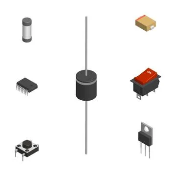Set of different 3D electronic components, vector illustration. Illustrazione stock