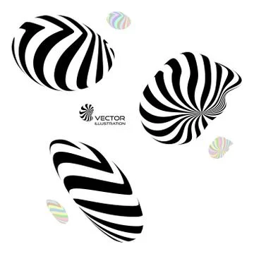 A set of different 3d striped geometric figures Stock Illustration