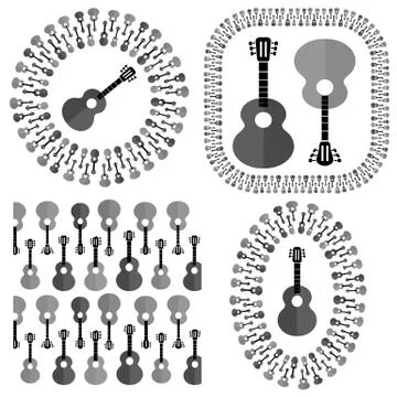 Set of Different Acoustic Guitars Silhouettes Stock Illustration