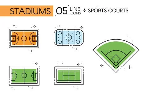 Set of different aerial view flat design sport fields Vector イラスト素材