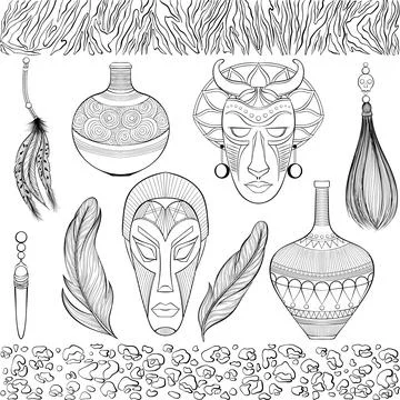 Set of different african ethnic objects Stock Illustration