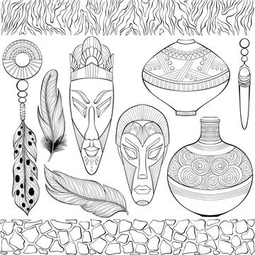 Set of different african ethnic objects Stock Illustration