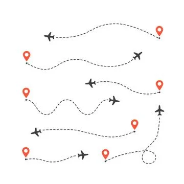 Set of different airplane routes. Plane route lines. Aircraft tracking path 스톡 일러스트