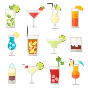 Set of different alcohol drink bottle and glasses vector illustration Stock Illustration