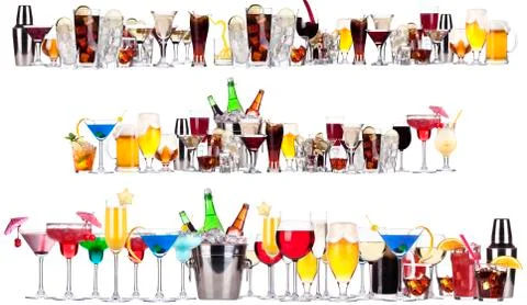 Set of different alcoholic drinks and cocktails Stock Photos