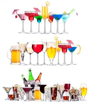 Set of different alcoholic drinks and cocktails Stock Photos