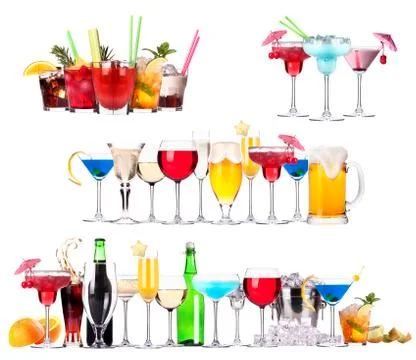 Set of different alcoholic drinks and cocktails Stock Photos
