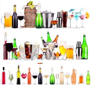 Set of different alcoholic drinks and cocktails Stock Photos