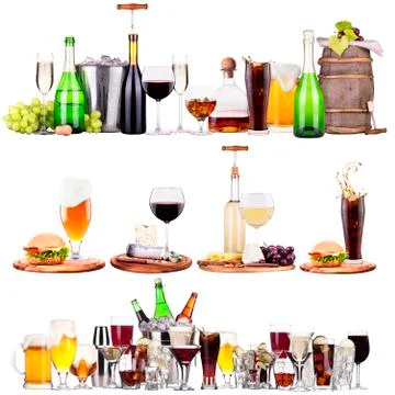 Set of different alcoholic drinks and cocktails Stock Photos