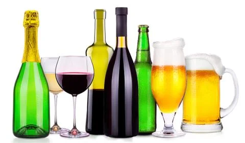Set of different alcoholic drinks and cocktails Stock Photos