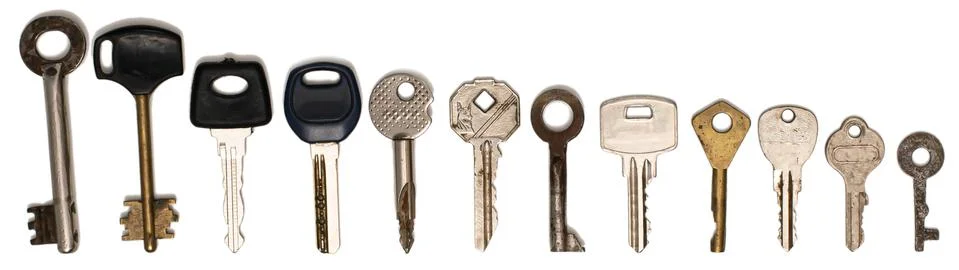Set of different ancient keys isolate Stock Photos