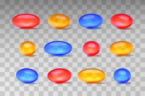 Set of different angles and colours pills. 3D vector Stock Illustration
