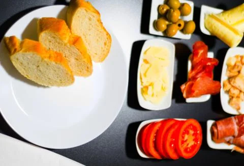 Set with different appetizers in small portions, healthy and delicious snacks Stock Photos