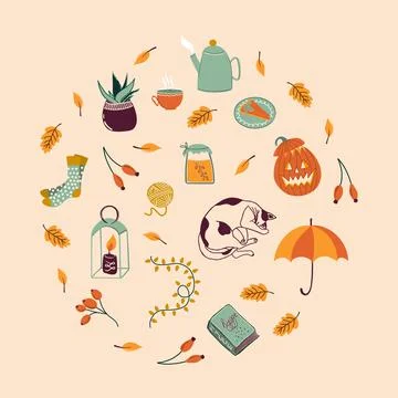Set of different autumn elements Stock Illustration