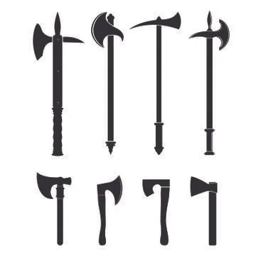 Set of different axe silhouettes Stock Illustration