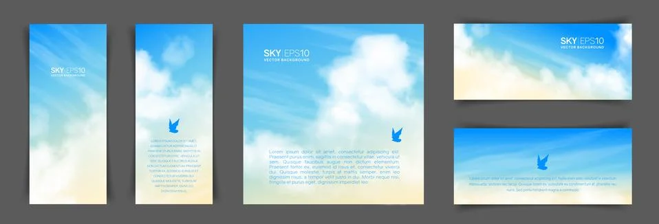 Set of different backgrounds with realistic beige-blue sky Stock Illustration