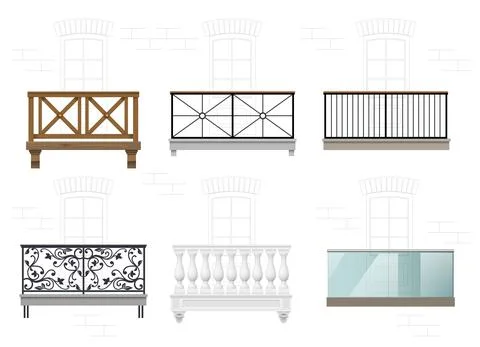 Set of different balconies on the facade Stock Illustration