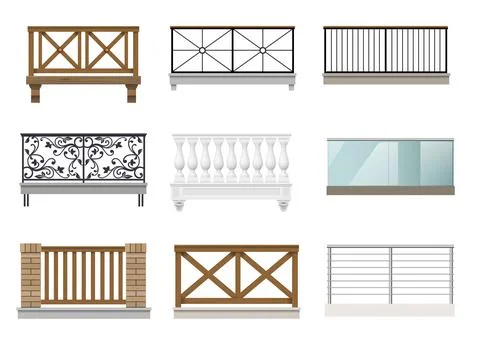 Set of different balconies on the facade Stock Illustration