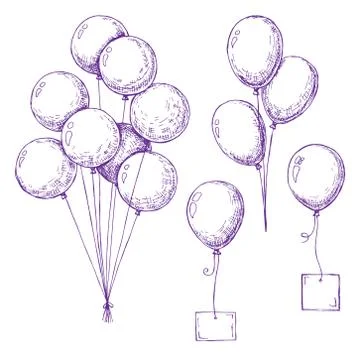 Set of different balloons. Inflatable balls on a string. Stock Illustration
