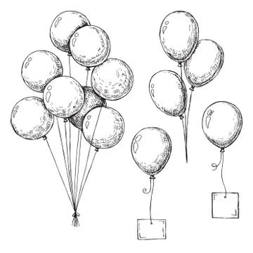 Set of different balloons. Inflatable balls on a string. Inflatable balloons  Illustrazione stock