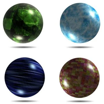 Set of different balls with mapped texture and shadow Stock Illustration