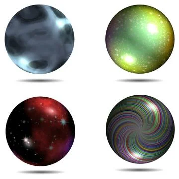 Set of different balls with mapped texture and shadow  Stock Illustration