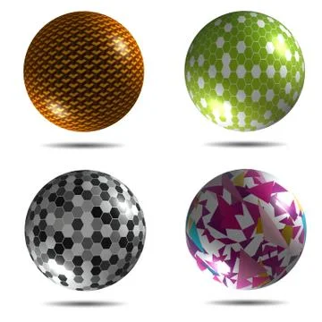Set of different balls with mapped texture and shadow 8 Illustrazione stock