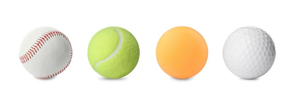 Set with different balls on white background, banner design. Sports equipment Stock Photos