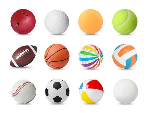 Set with different balls on white background. Sports equipment Stock Photos