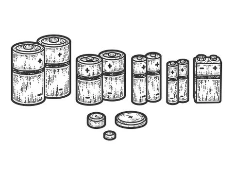 A set of different batteries. Sketch scratch board imitation. Stock Illustration