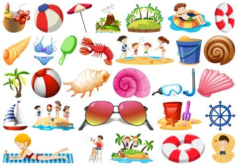 Set of different beach objects Stock Illustration
