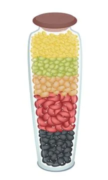 Set of Different Beans in A Bottle Illustrazione stock
