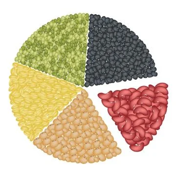 Set of Different Beans in Pie Chart Concept Illustrazione stock