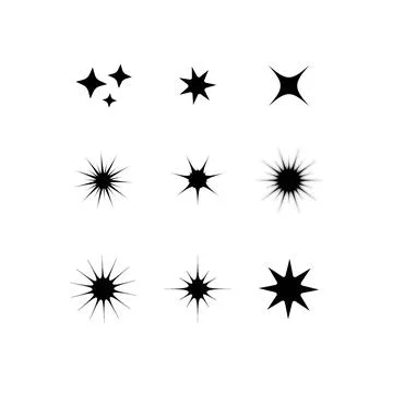 Set of different beautiful star and spakle shapes vector, collection Stock Illustration