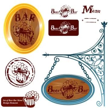 Set of different beer bar menu design elements Stock Illustration