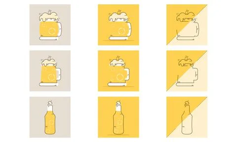 Set of different beer glasses mugs and bottles icon Stock Illustration